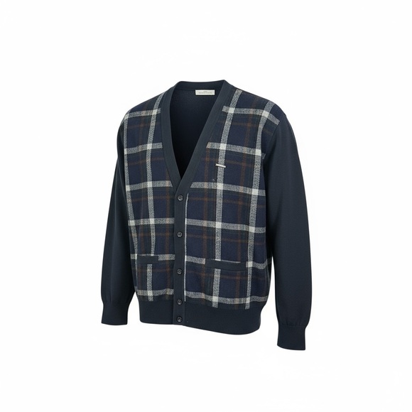 Balenciaga Men’s Golf Plaid Wool Cardigan- Paris - Picture 2 of 14